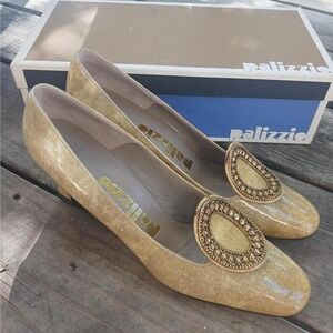 Vintage 1970s‎ green gold patent leather heels in original box, size 7